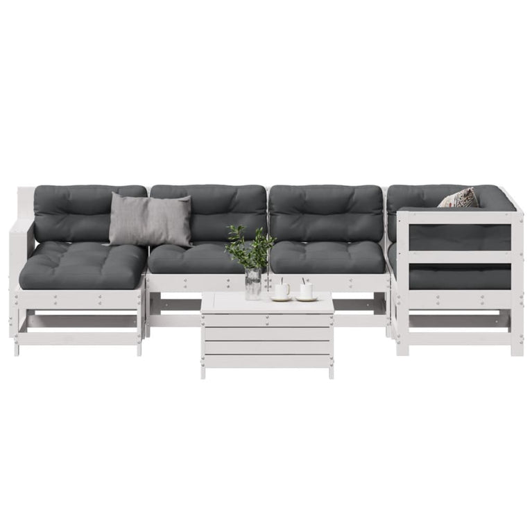 7-delige Loungeset met kussens massief grenenhout wit