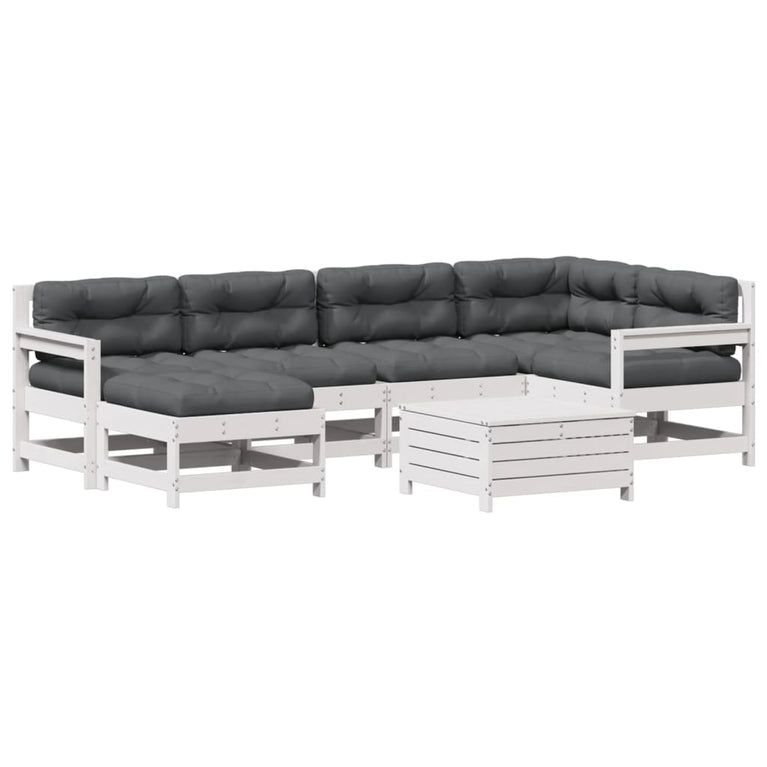 7-delige Loungeset met kussens massief grenenhout wit