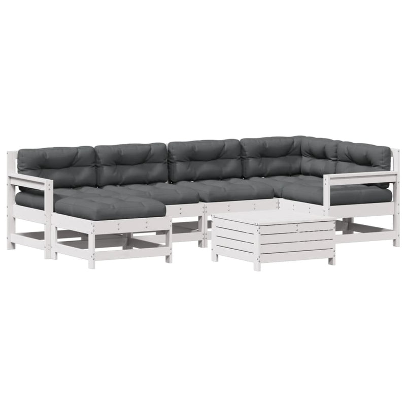 7-delige Loungeset met kussens massief grenenhout wit