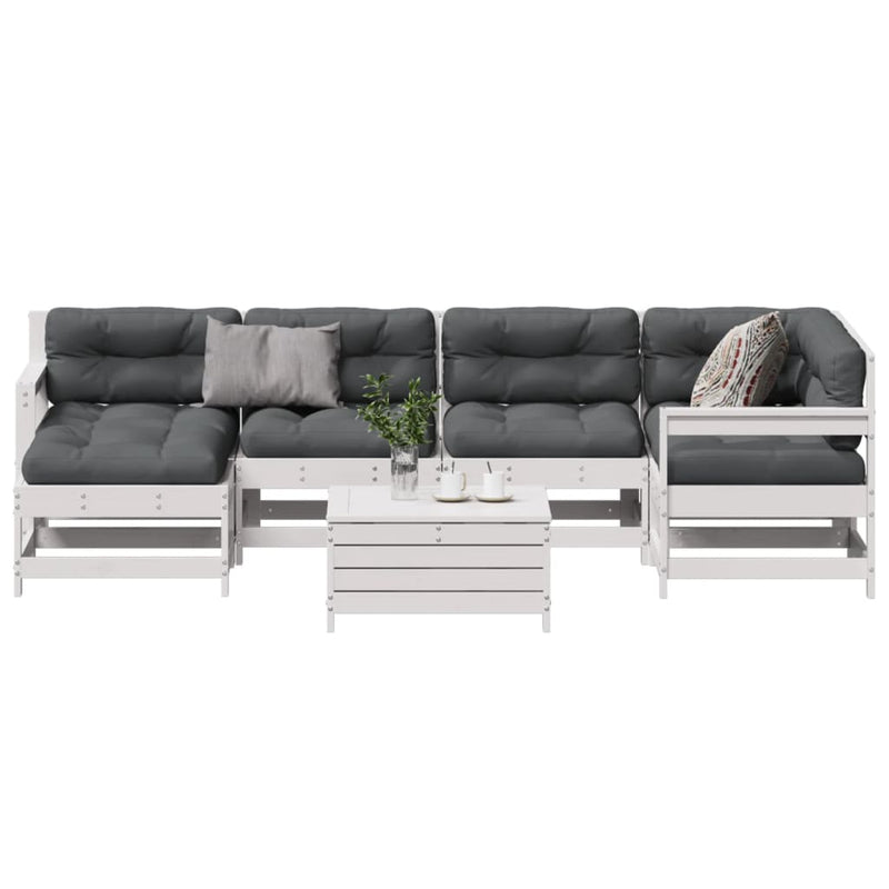 7-delige Loungeset met kussens massief grenenhout wit