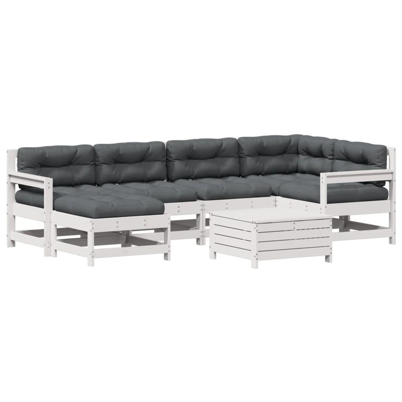 7-delige Loungeset met kussens massief grenenhout wit