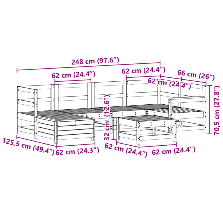 7-delige Loungeset massief grenenhout wit