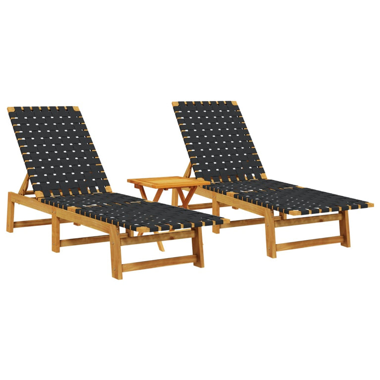 Ligbedden 2 st met tafel massief acaciahout zwart