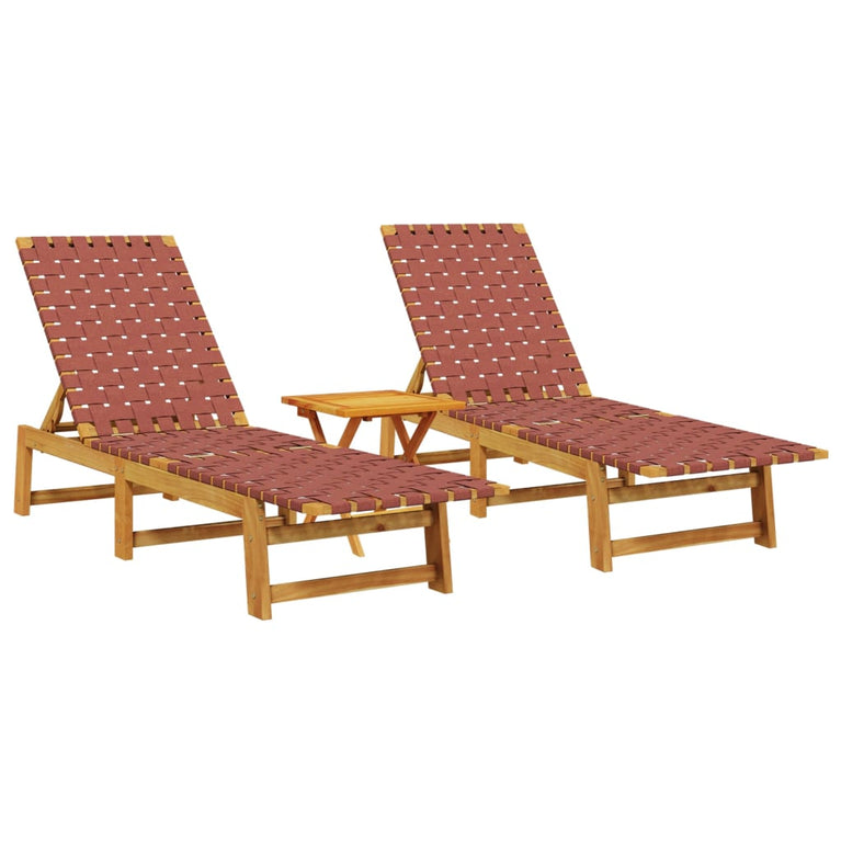 Ligbedden 2 st met tafel massief acaciahout rood