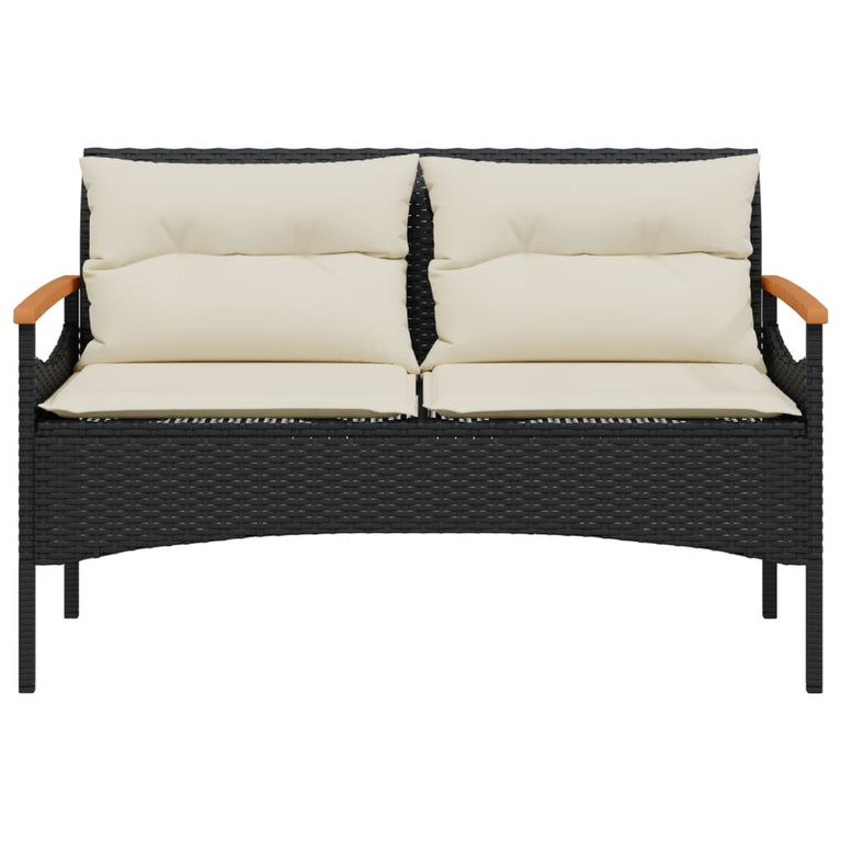Tuinbank met kussens 116x62,5x74 cm poly rattan zwart