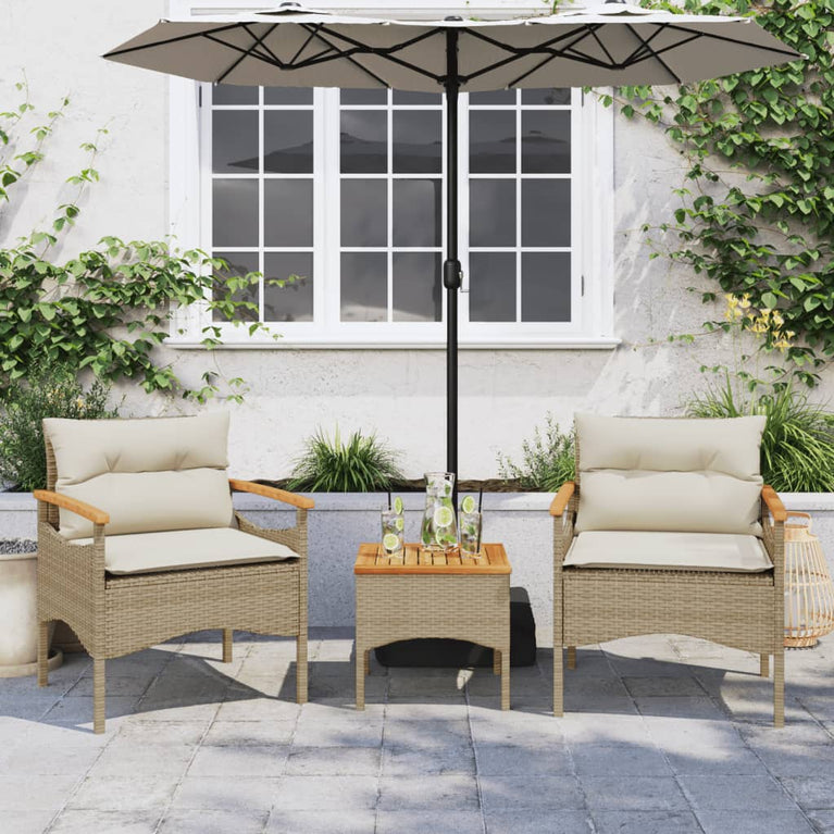 3-delige Loungeset met kussens poly rattan beige