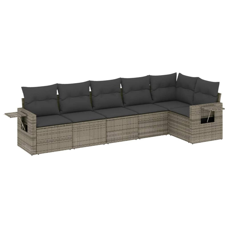 6-delige Loungeset met kussens poly rattan grijs