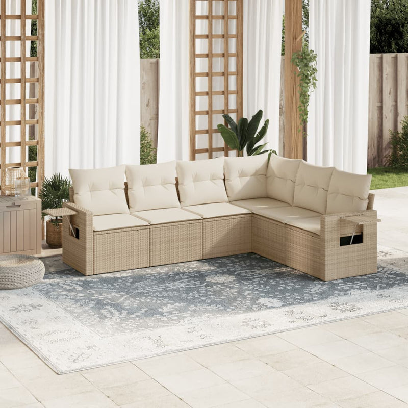 6-delige Loungeset met kussens poly rattan beige