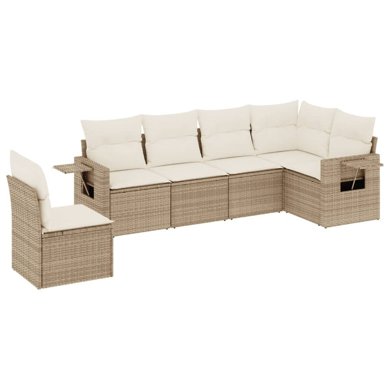 6-delige Loungeset met kussens poly rattan beige