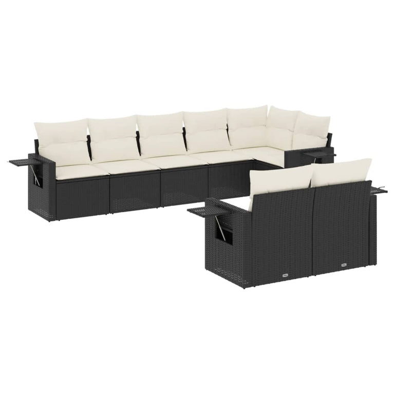 8-delige Loungeset met kussens poly rattan zwart