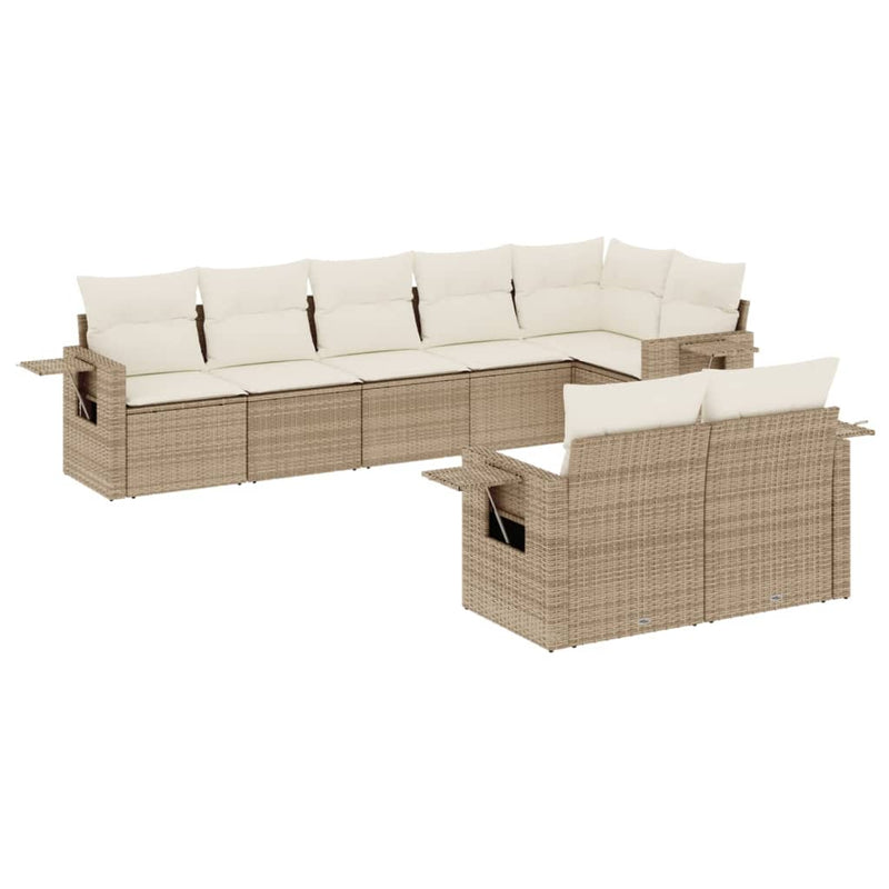 8-delige Loungeset met kussens poly rattan beige