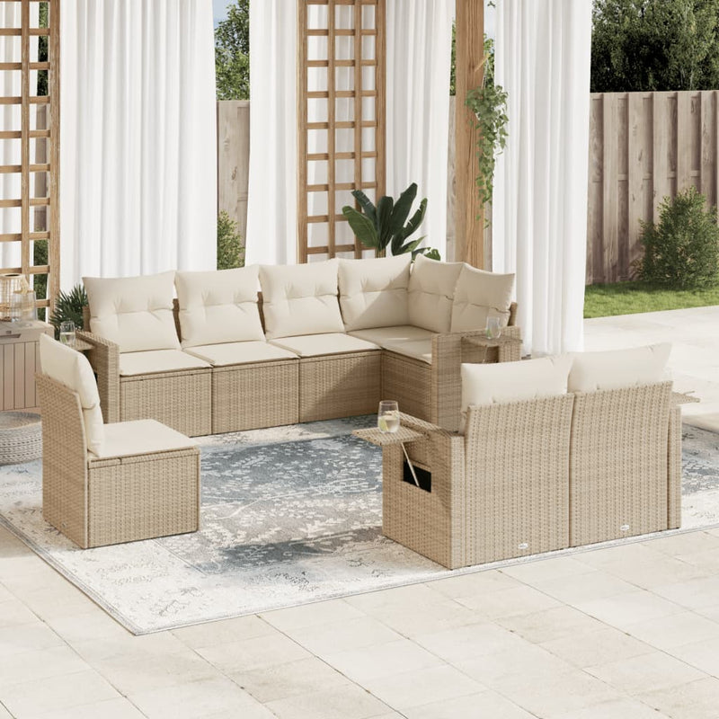 8-delige Loungeset met kussens poly rattan beige