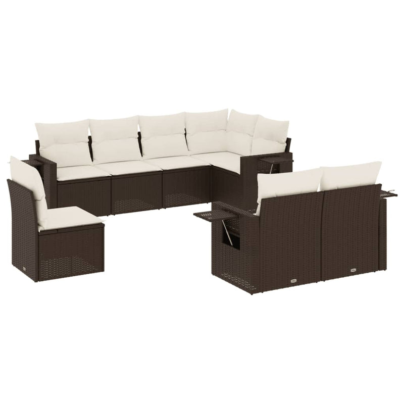 8-delige Loungeset met kussens poly rattan bruin