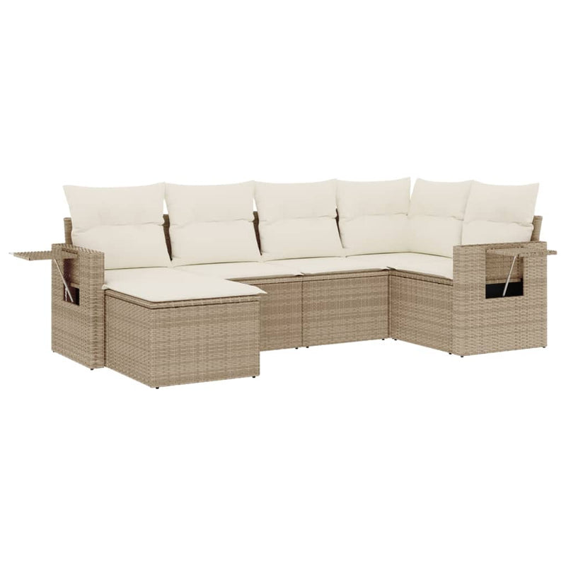6-delige Loungeset met kussens poly rattan beige