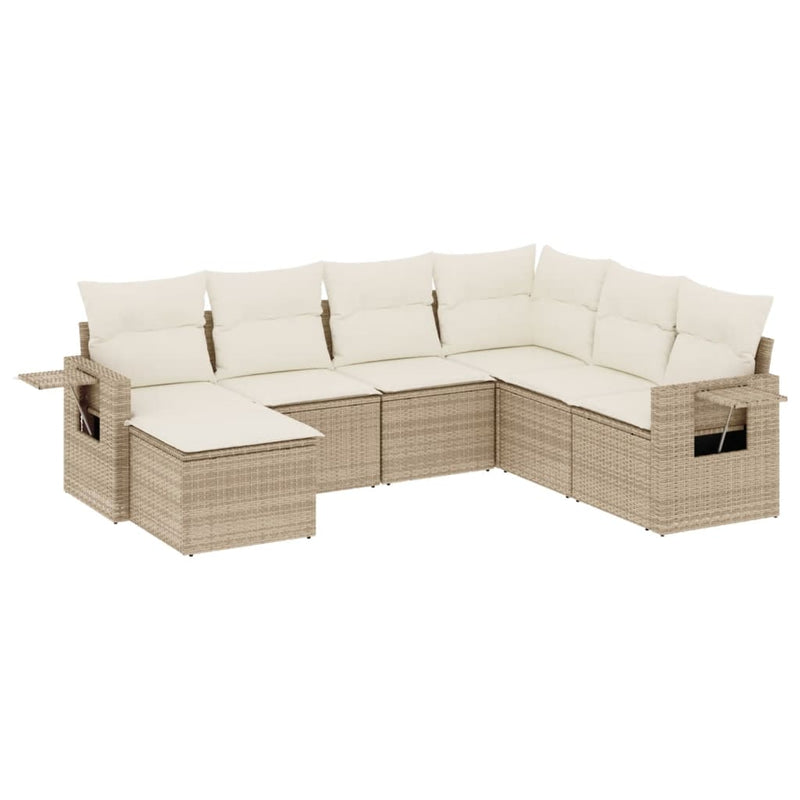 7-delige Loungeset met kussens poly rattan beige