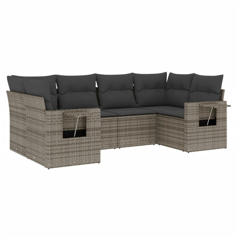 6-delige Loungeset met kussens poly rattan grijs
