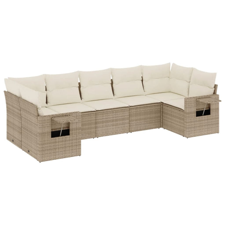 7-delige Loungeset met kussens poly rattan beige