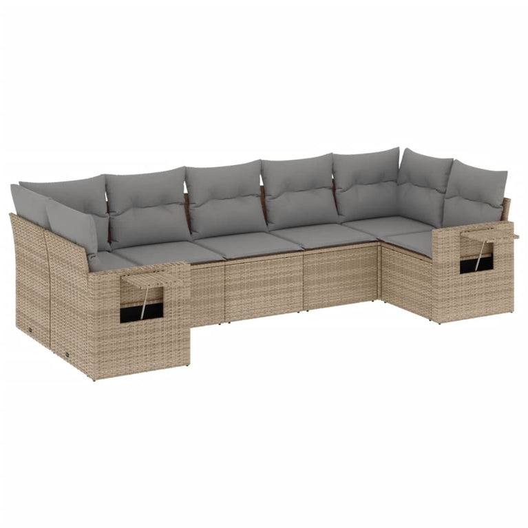 7-delige Loungeset met kussens poly rattan beige