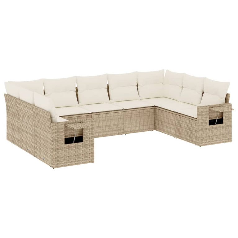 9-delige Loungeset met kussens poly rattan beige