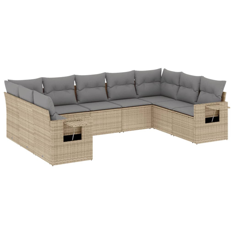 9-delige Loungeset met kussens poly rattan beige