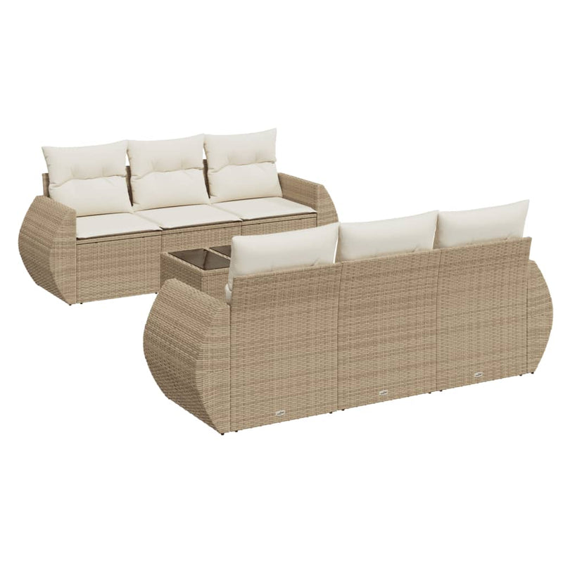 7-delige Loungeset met kussens poly rattan beige