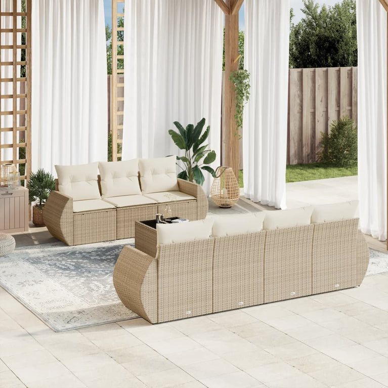 8-delige Loungeset met kussens poly rattan beige