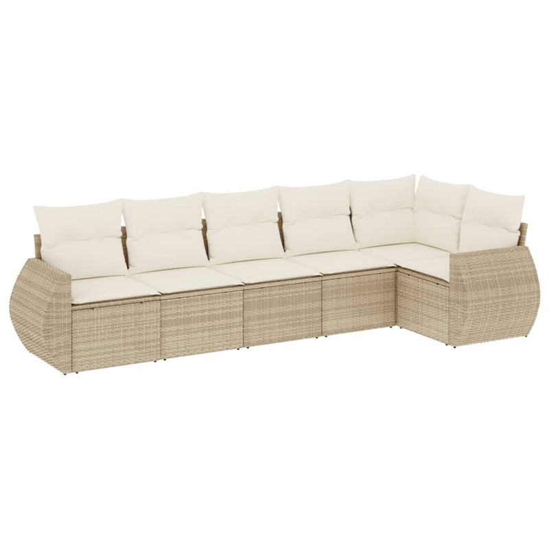 6-delige Loungeset met kussens poly rattan beige