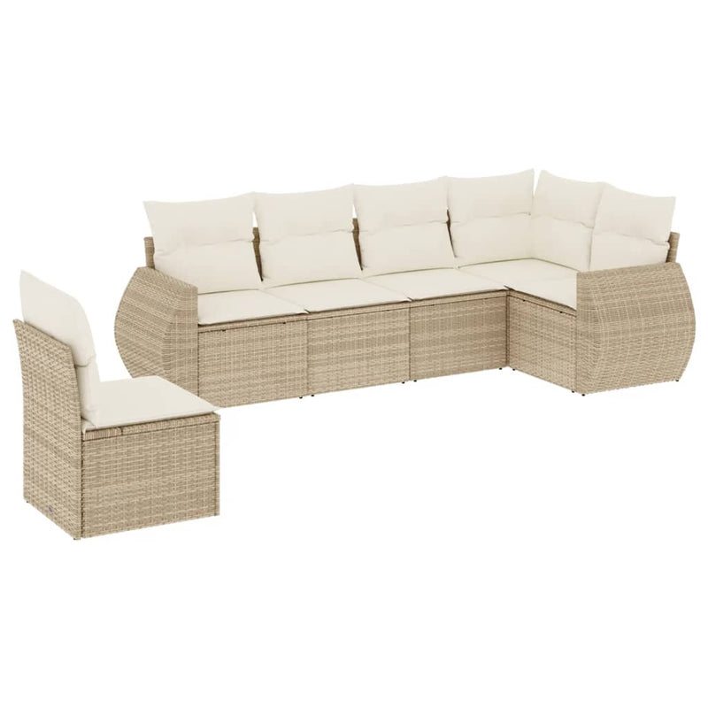 6-delige Loungeset met kussens poly rattan beige