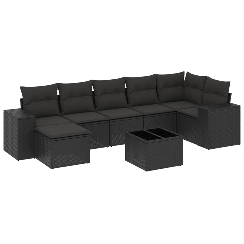8-delige Loungeset met kussens poly rattan zwart