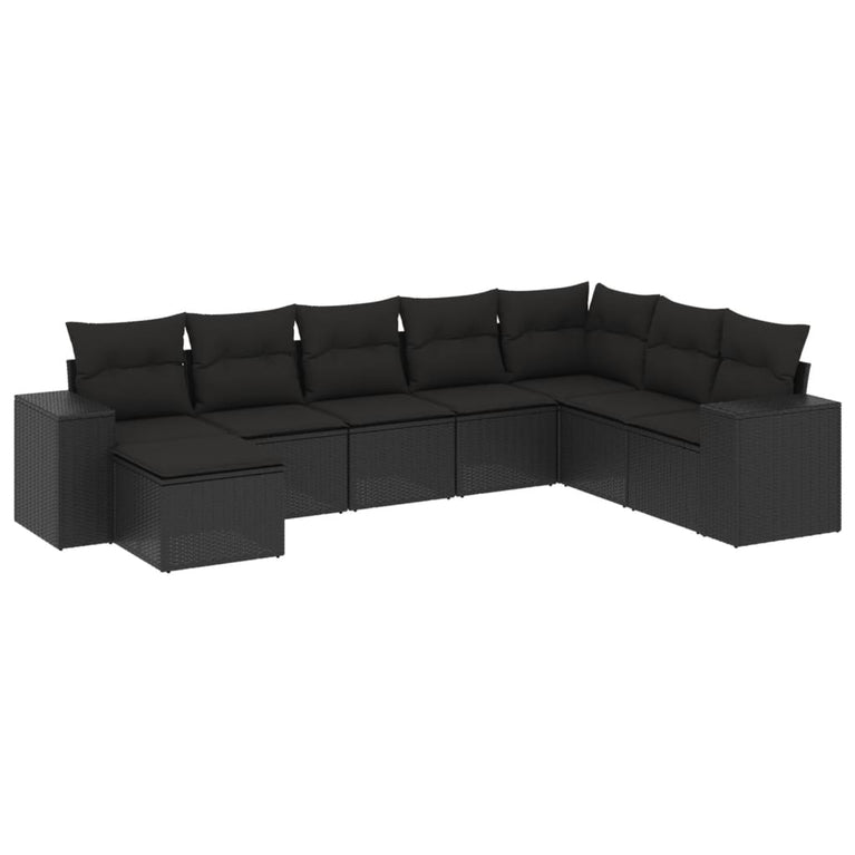 8-delige Loungeset met kussens poly rattan zwart