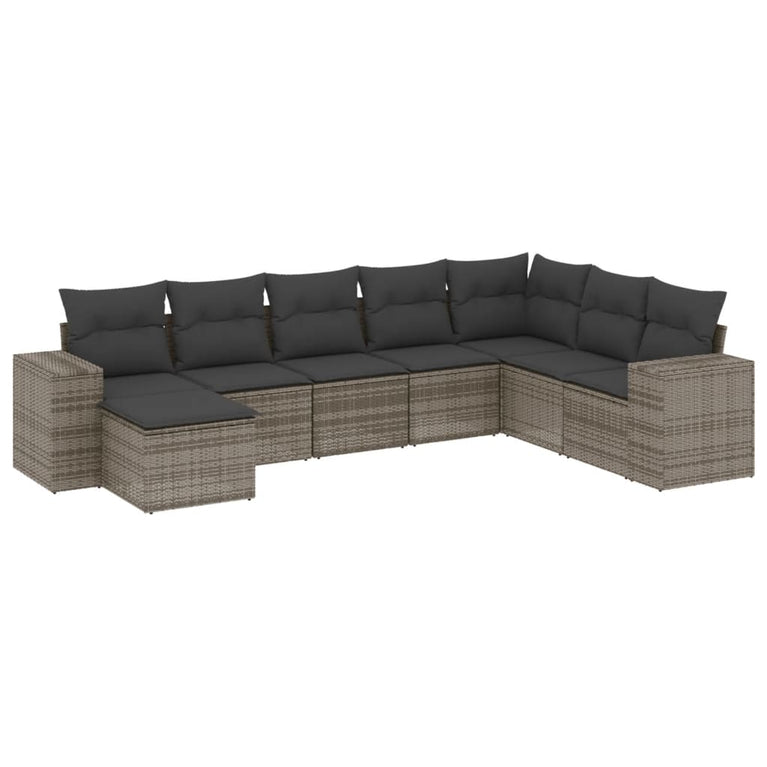 8-delige Loungeset met kussens poly rattan grijs