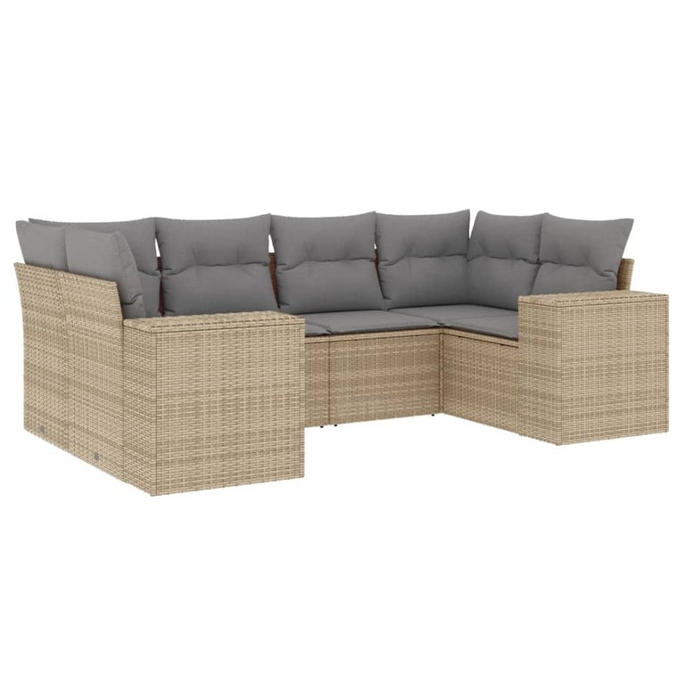 6-delige Loungeset met kussens poly rattan beige