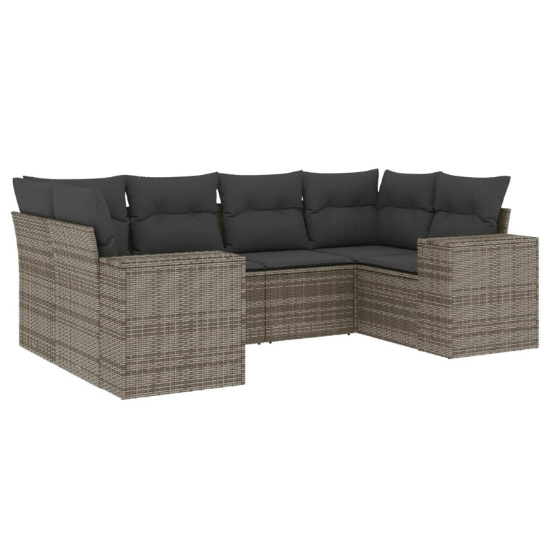 6-delige Loungeset met kussens poly rattan grijs