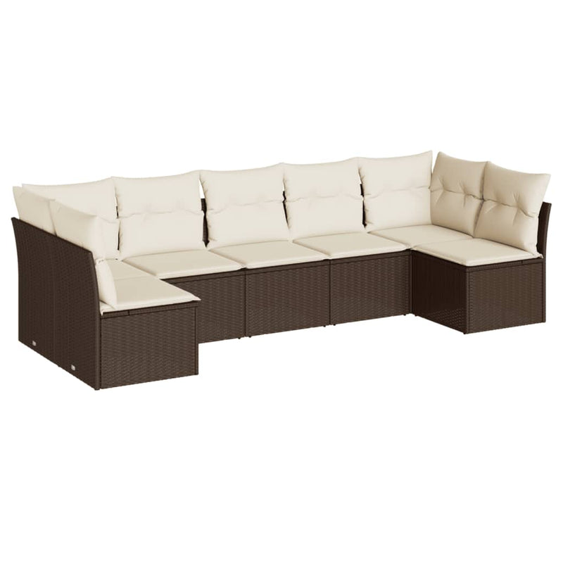 7-delige Loungeset met kussens poly rattan bruin