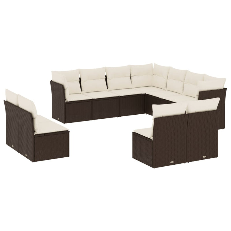 11-delige Loungeset met kussens poly rattan bruin
