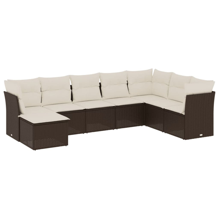 8-delige Loungeset met kussens poly rattan bruin