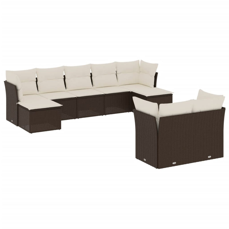 9-delige Loungeset met kussens poly rattan bruin