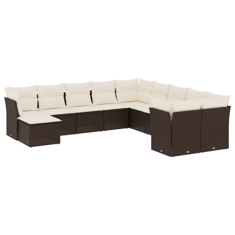 11-delige Loungeset met kussens poly rattan bruin