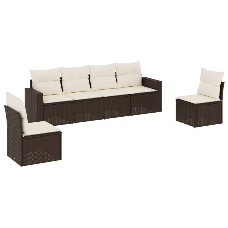 6-delige Loungeset met kussens poly rattan bruin