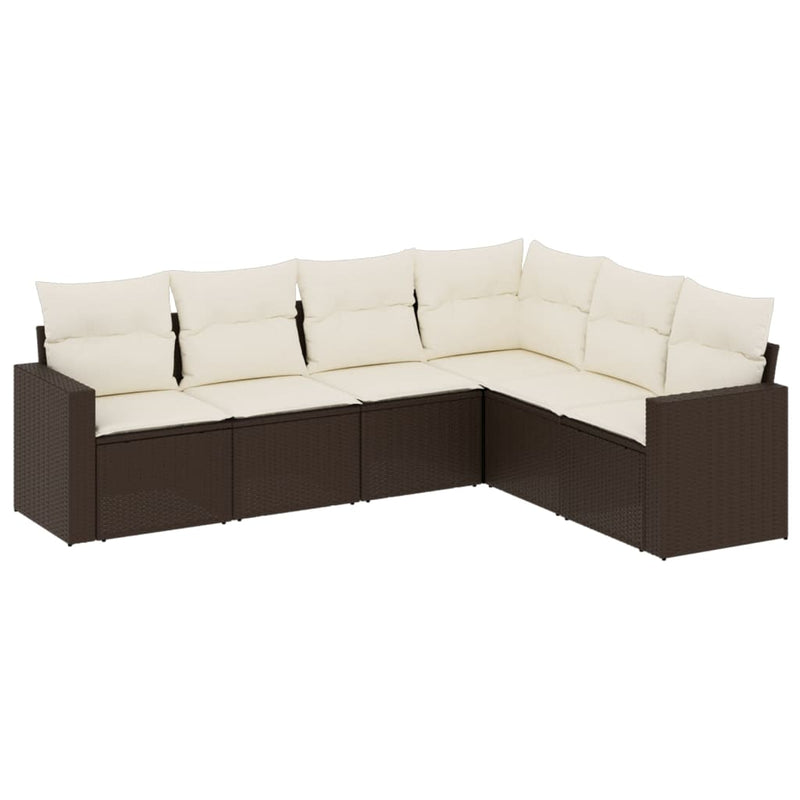 6-delige Loungeset met kussens poly rattan bruin