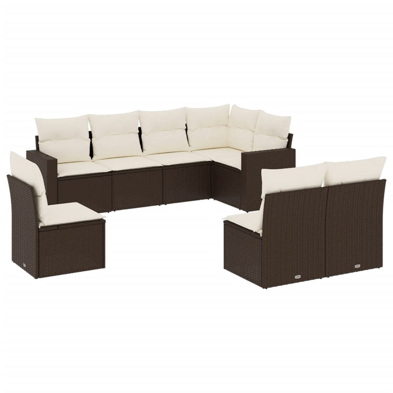 8-delige Loungeset met kussens poly rattan bruin