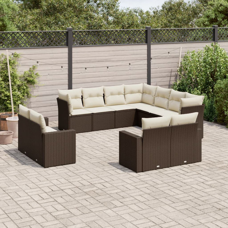 11-delige Loungeset met kussens poly rattan bruin