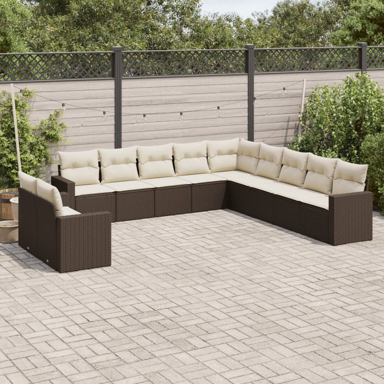 11-delige Loungeset met kussens poly rattan bruin