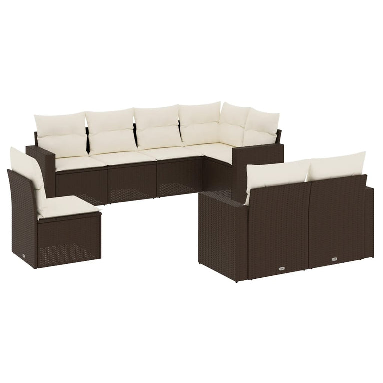 8-delige Loungeset met kussens poly rattan bruin