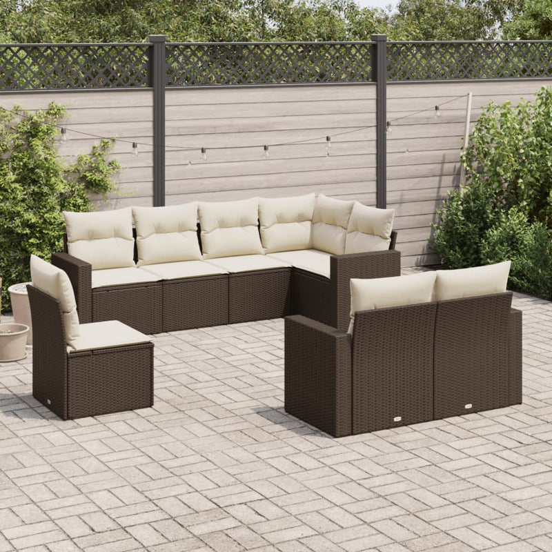 8-delige Loungeset met kussens poly rattan bruin