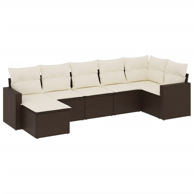 7-delige Loungeset met kussens poly rattan bruin