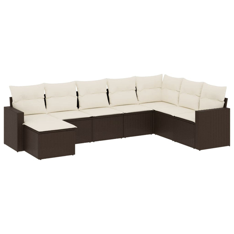 8-delige Loungeset met kussens poly rattan bruin