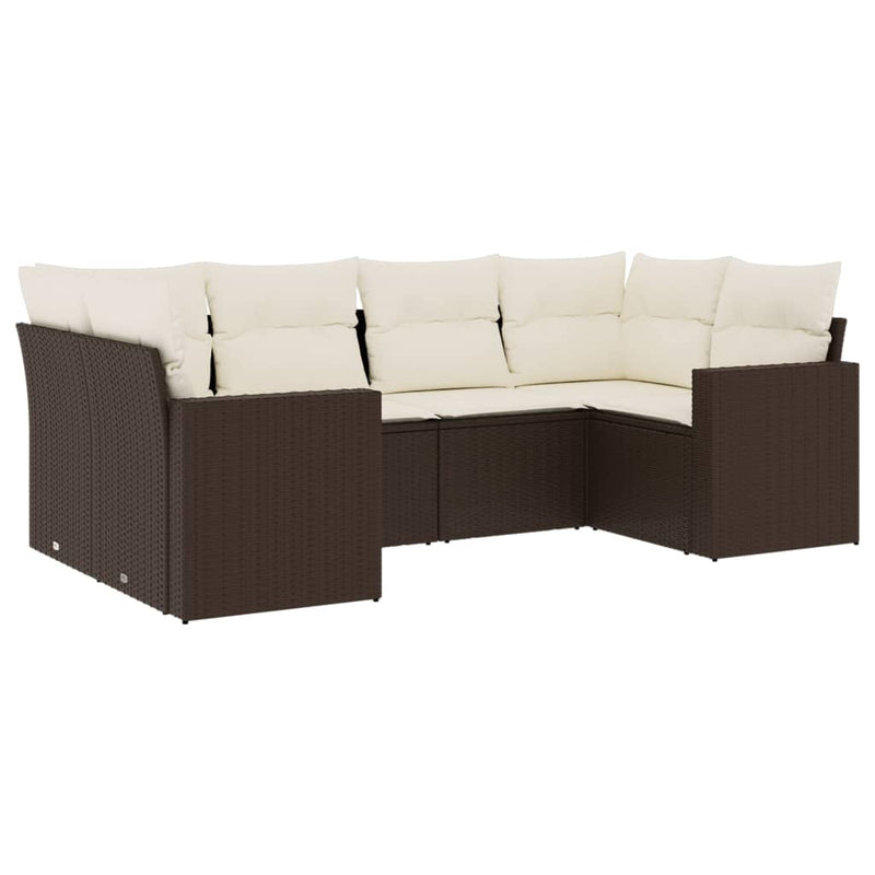 6-delige Loungeset met kussens poly rattan bruin