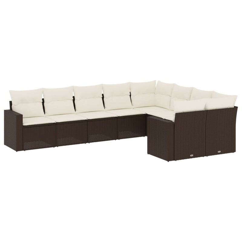 9-delige Loungeset met kussens poly rattan bruin