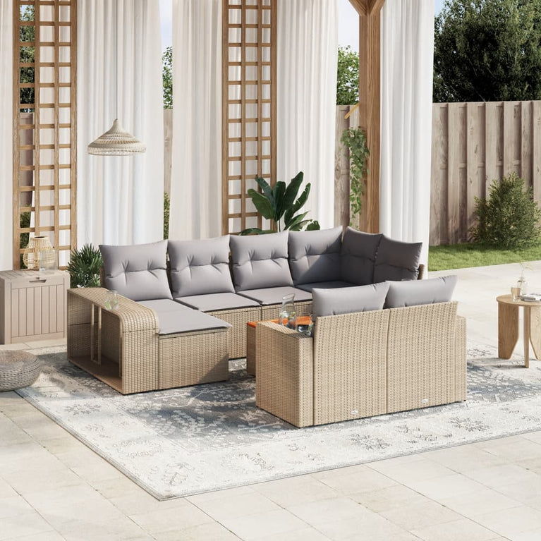 11-delige Tuinset met kussens poly rattan beige